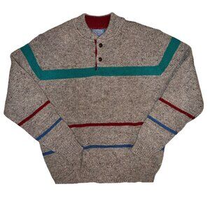 Pendleton Gray Crewneck Sweater with Red, Blue, and Green Stripes